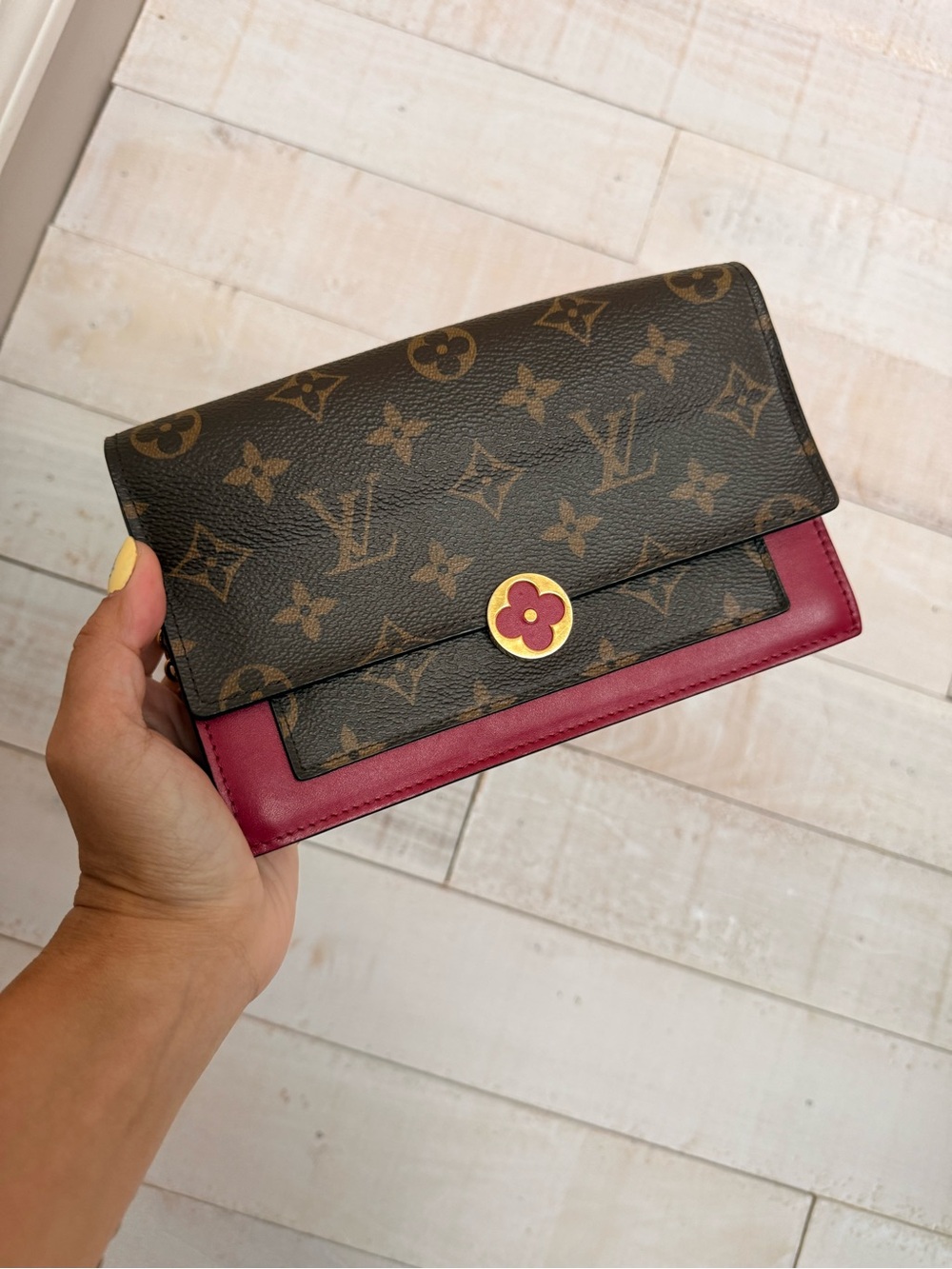 Louis Vuitton Monogram Clutch with Pink Trim and Gold Accent